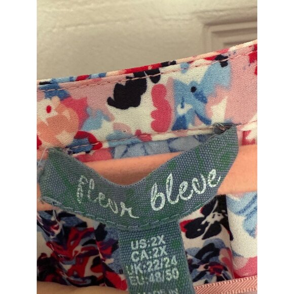 Fleur Bleue Pink Sleeveless V-Neck Floral Blouse Shirt 2X Business Office - Picture 3 of 7